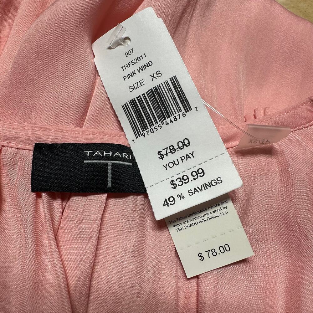 T Tahari Ruffled Blouse Pink Wind Women's Size X-Small New With Tags - Picture 5 of 10